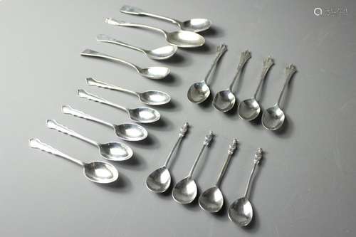 A Quantity of Silver Tea and Coffee Spoons, including four jam spoons, five coffee spoons, four coffee spoons and four apostle spoons, approx    gms