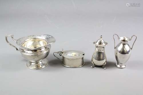 Miscellaneous silver; including a creamer, cruet, small vase, pepper, mustard with various hallmarks