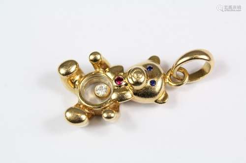 18ct Yellow Gold Chopard Diamond, Ruby and Sapphire Teddy Pendant, nr 6041941 79/2226, approx 20 mm teddy, 6