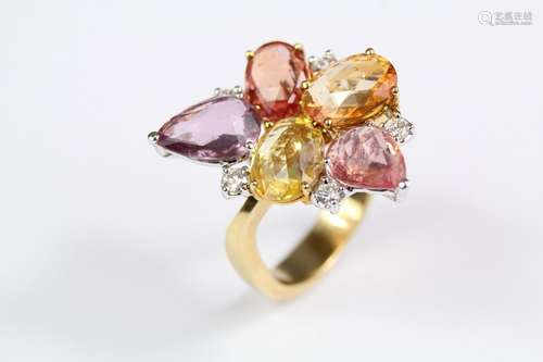 Gilan Istanbul -18ct yellow diamond and sapphire dress ring, set with approx 12 pts of dias, size L, approx 8