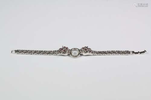 Cartier-style Panther Bracelet, set with marcasite and rubies, approx 17 cms l, approx 25