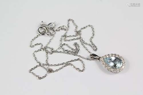 18ct white gold tear-shaped Aquamarine and Diamond pendant necklace, the stone approx 10 x 6 mm, approx 2