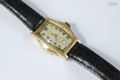 A Bulova cocktail wrist watch; the watch having silver numeric dial, case nr 5192737 together with a Elbon gold-plated wrist watch; champagne numeric face with subsidiary dial, with crocodile leather strap