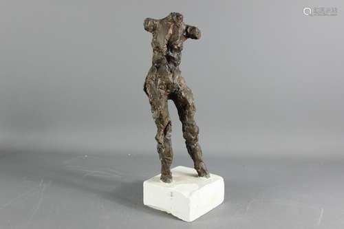 A Modernist feminine nude sculpture; the sculpture mounted on a chalk plinth, approx 40 cms h (base of plinth to top)