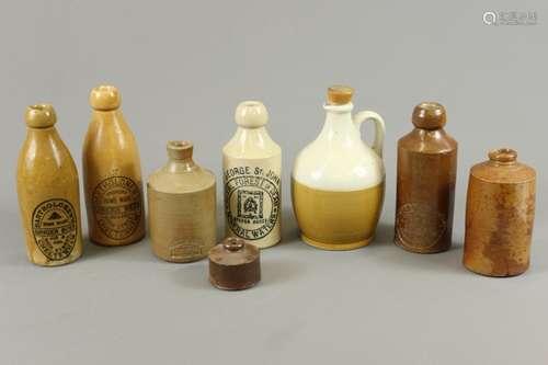 A Quantity of Stoneware Mineral, Ginger Beer and Other Bottles, including George St John Royal Forest of Dean Hollis & Son, Bartholomews Ginger Beer x 2, Hooper Struve & Co together with unmarked stoneware jars