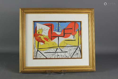 Print of a Picasso Lino-cut Print; certificate nr MFG 32653, glazed and framed