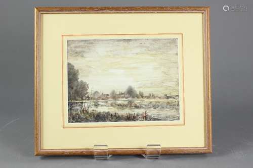 Victor Mathias 20th Century watercolours, trio of watercolours depicting figures in the distance, approx 21 x 19 cms and two approx 21 x 15 cms