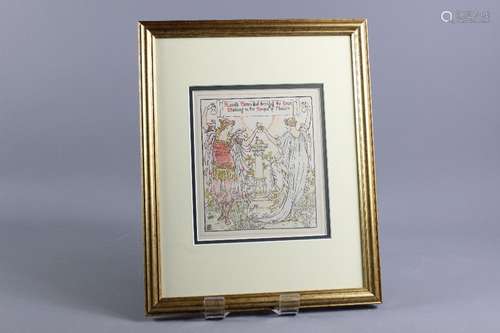 After Walter Crane - five book illustrations from the Queen of Summer or The Tourney of the Lily and the Rose, approx 17 w x 20 h cms, all five framed and glazed