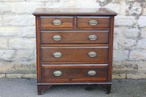 Antique mahogany chest of drawers, two short and three long, raised on bracket feet, approx 96 x 51 x 96 cms