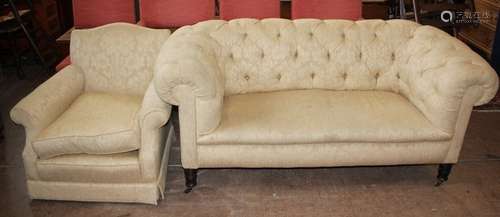 A Contemporary Beige Double Sofa, approx 185 w x 100 d cms together with a matching easy chair