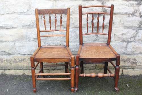 Six antique spindle-back dining chairs, with turned legs and stretchers