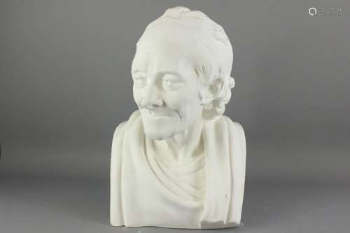 After Houdon - plaster bust of French philosopher and historian Voltaire, approx 30 x 25 x 45 cms