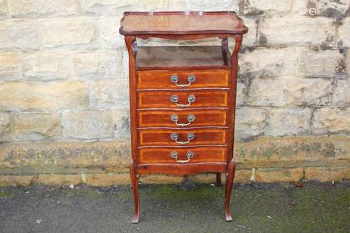 Mahogany inlaid music cabinet; the cabinet having five drawers, cabriole legs, approx 56 x 41 x 98 cms