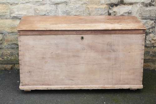 Large pine blanket box; the box having metal handles to sides, approx 121 x 60 x 65 cms