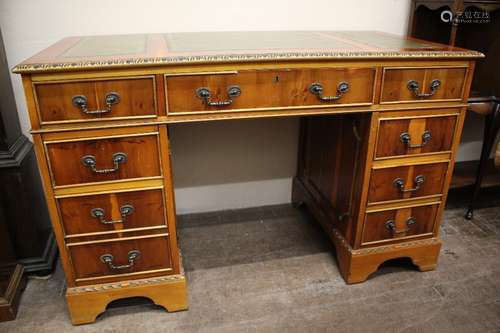 Contemporary Yew wood twin pedestal desk