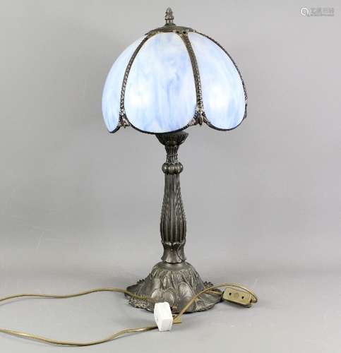 A Tiffany-style lamp, with blue enamel shade, approx 63 cms h