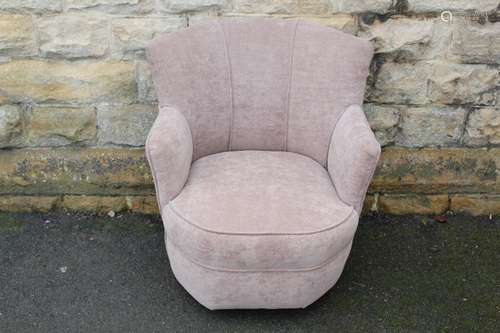 A Tub Chair; padded backrest and arms, rose pink fabric