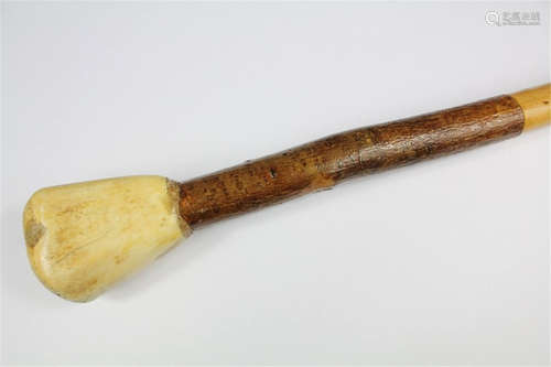 Bone Handled Walking Stick; carved from holly and signed and dd 1983, approx 90 cms l