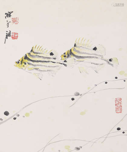 陈永锵 双鱼图 纸本 卡纸