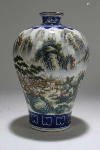 An Estate Chinese Mountain-view Porcelain Display Vase