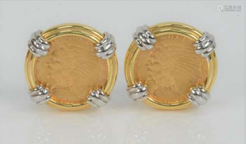 Pair of Coin Mounted Earrings, with $2.5 gold quarter