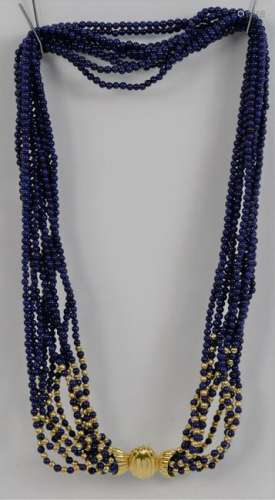 Lapis and Gold Bead Necklace, ten strands, 18 karat