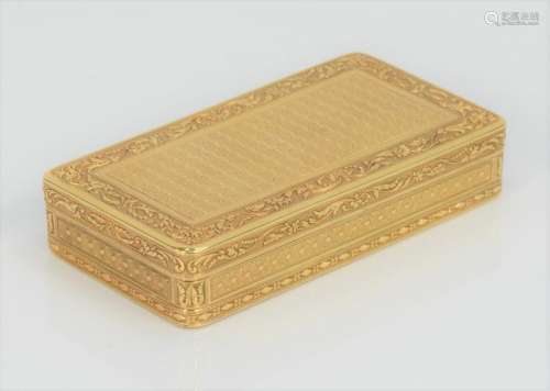 18 Karat Gold Rectangular Box, having a hinged lid with