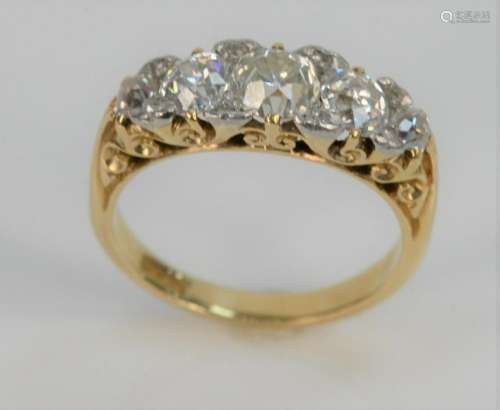 Five Stone Diamond Ring in 18 Karat Setting, center