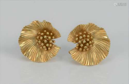 Pair of 14 Karat Gold Floral Earrings (clip on). 12.4