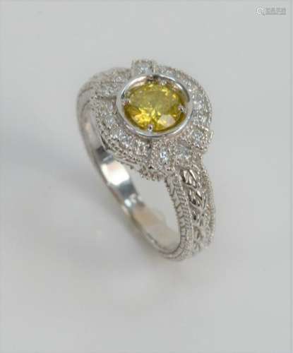 14 Karat White Gold Ring Set with Canary Yellow