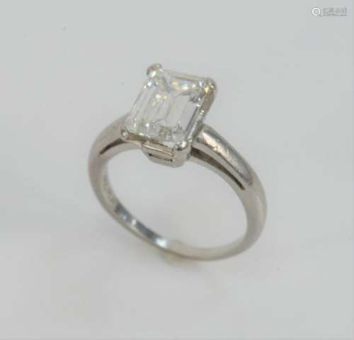 Platinum and Diamond Ring, set with emerald cut diamond