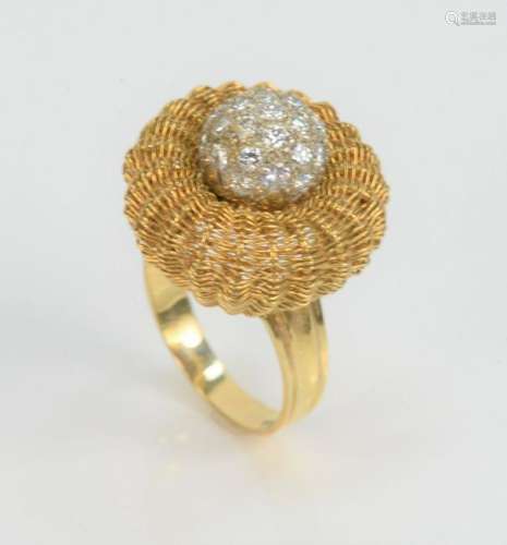 18 Karat Gold Ring Having Round Melee of Diamonds, with