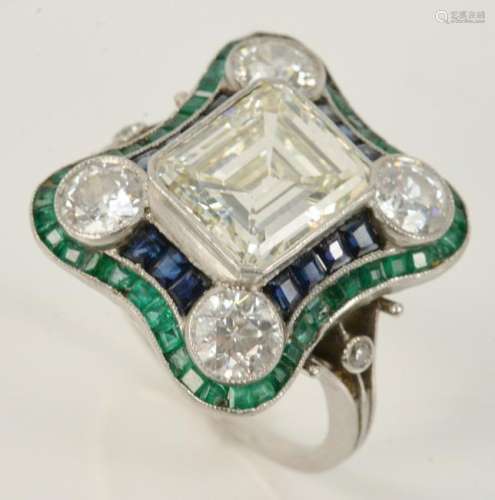 Platinum ring, center set with one Emerald cut diamond