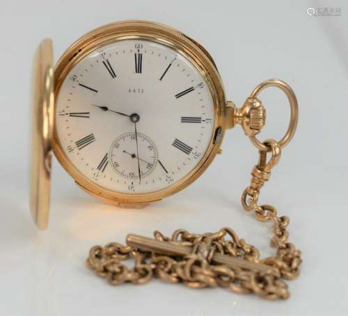 14 Karat Gold Closed Face Pocket Watch and Chain, dial