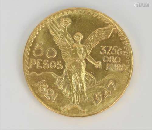 Fifty Peso Mexican Gold, 1947. 41.7 grams.