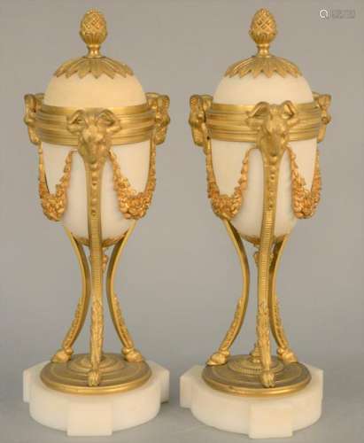 Pair of Louis XVI French Bronze Dore and White Marble