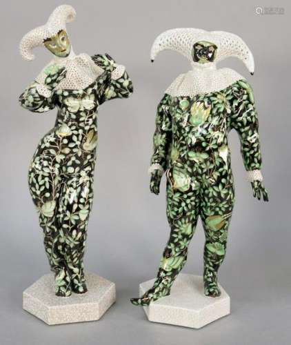 Pair of Herend Porcelain Carnival Figures, in Zova