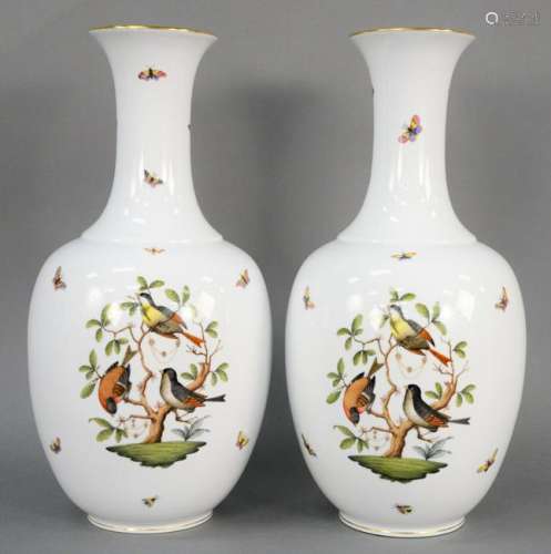 Pair of Large Herend Rothschild Bird Vases, urn form