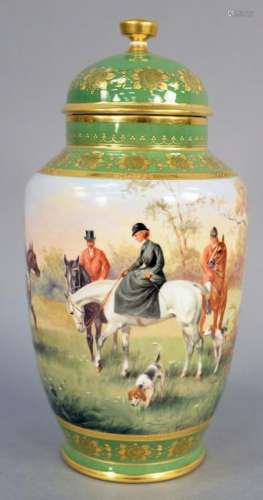 Royal Vienna Porcelain Covered Urn, hand painted fox