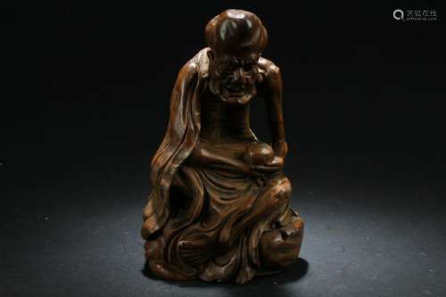 A Lohan-pondering Chinese Estate Bamboo-fortune Statue
