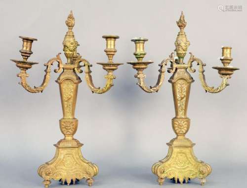 Pair of French Bronze Candelabras, four light having