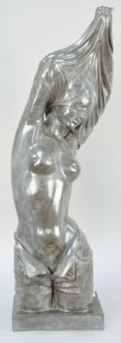 Art Deco Carved Gray Marble Figure, partially nude