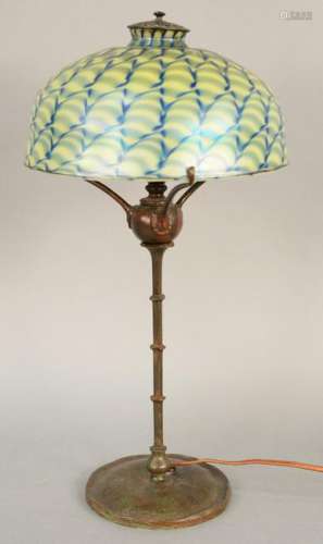 Art Glass Table Lamp, having blue/green favrile shade
