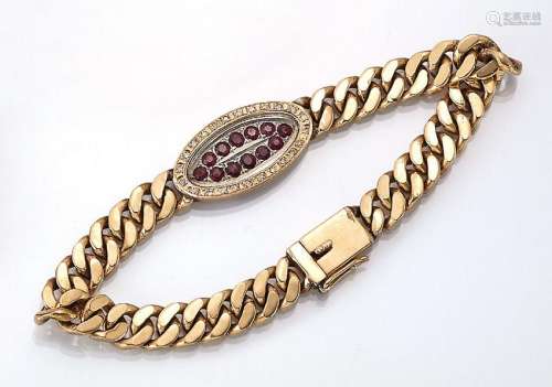 14 kt gold flat curb bracelet with rubies and diamonds