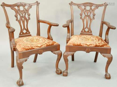 Pair of Charles Post Custom Mahogany Chippendale Style