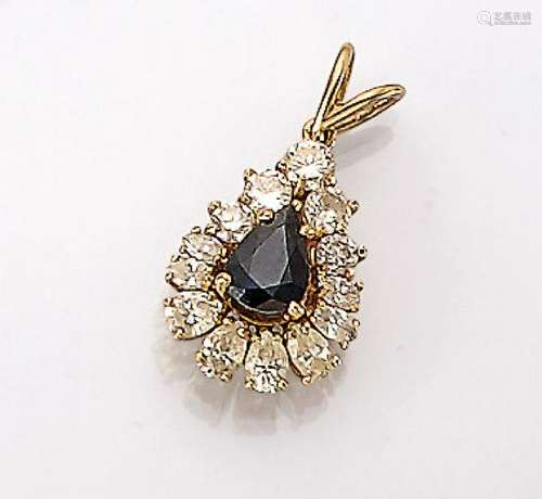 18 kt gold pendant with diamonds and sapphire