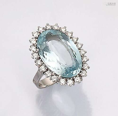 14 kt gold blossom ring with brilliants and aquamarine