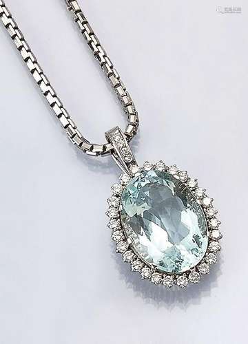 14 kt gold pendant with brilliants and aquamarine