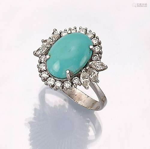 18 kt gold ring with turquoise and diamonds