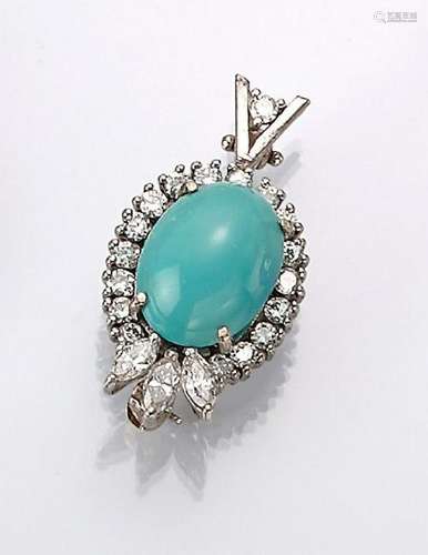 18 kt gold brooch/pendant with turquoise and diamonds